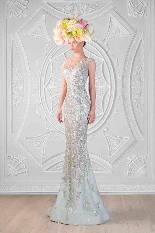 50 Silver Winter Wedding Ideas for Your Big Day 7 Rami Kadi Silver Sequin Wedding Dress