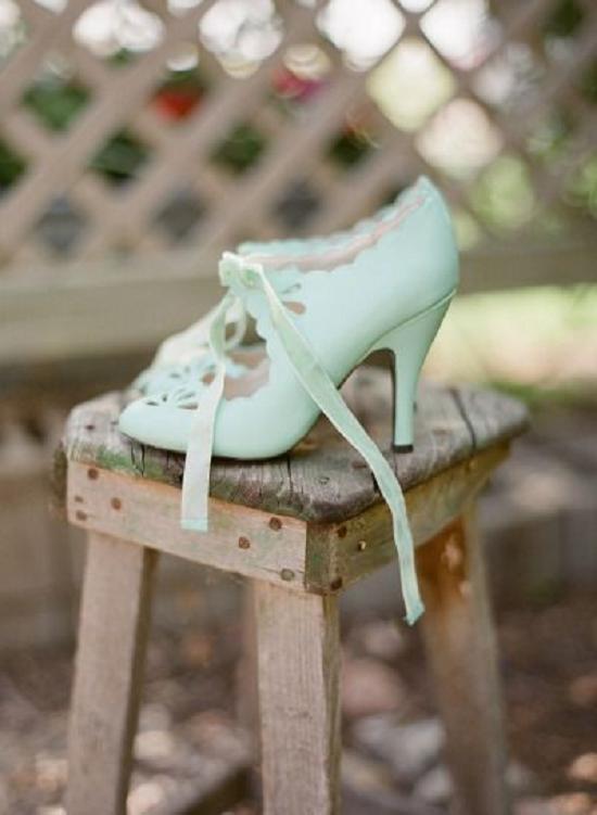 18 Charming + Elegant Laser Cut Wedding Shoes 8 Retro-chic mint pumps with silk laces