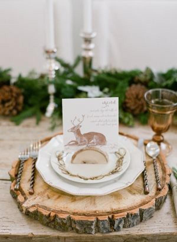 30 Spectacular Winter Wedding Table Setting Ideas 22 Rustic winter place setting