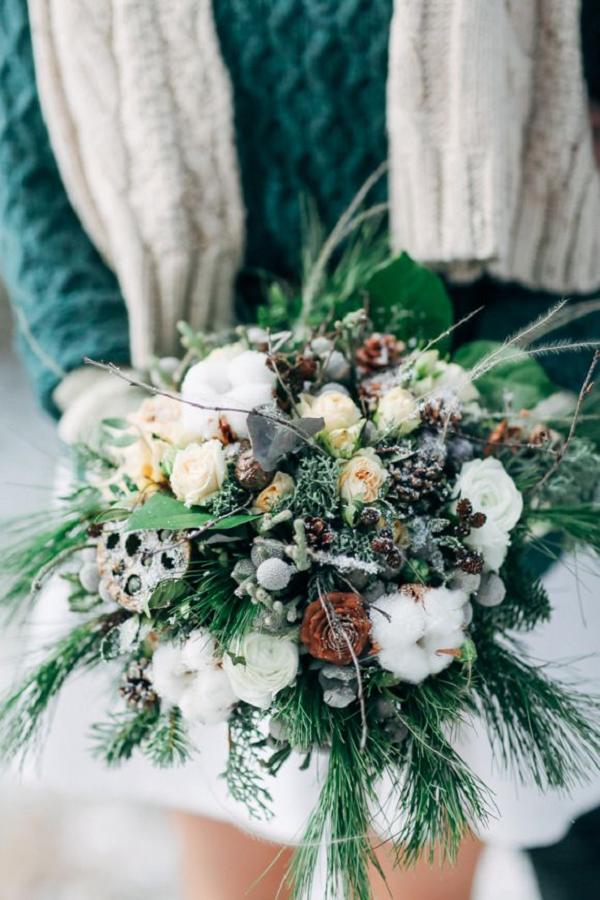 Scandinavian Winter Green Wedding Bouquet