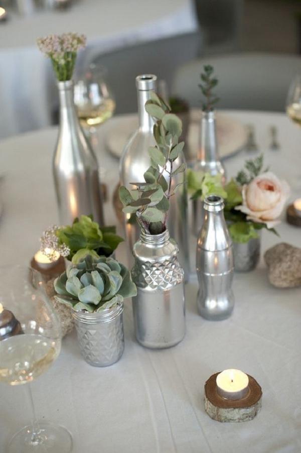 Silver Painted Jars & Bottles Centerpiece