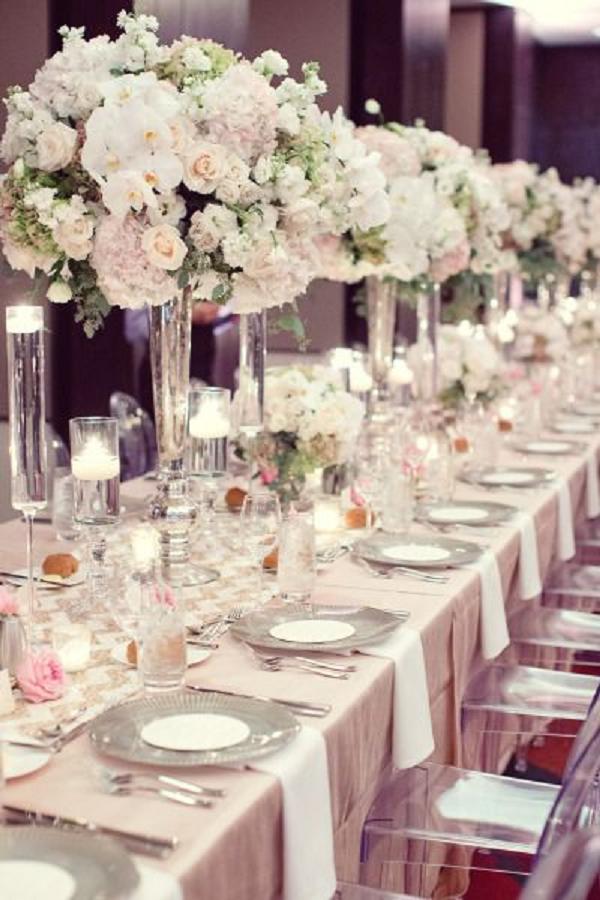 Silver and blush winter tablescape