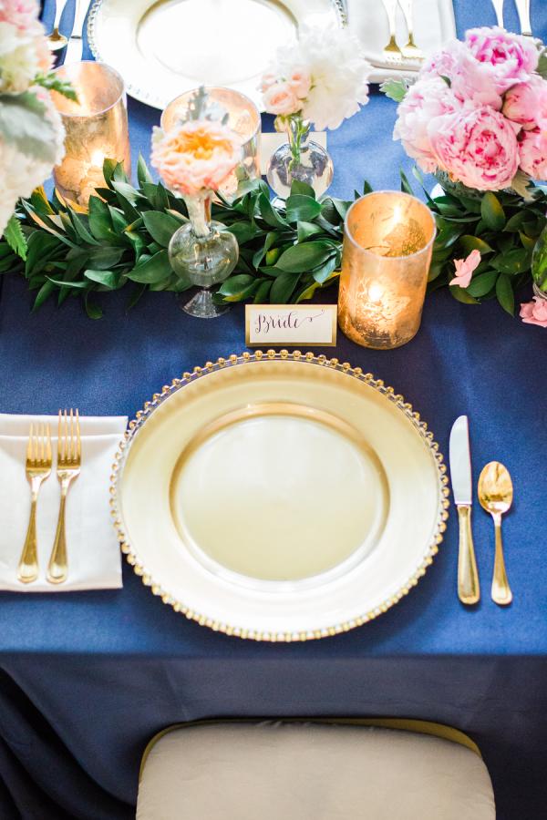 Snorkel Blue and Gold Wedding Table Setting