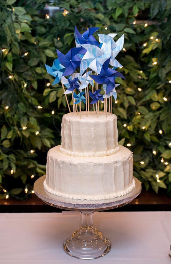 White Wedding Cake with Snorkel Blue Toppers