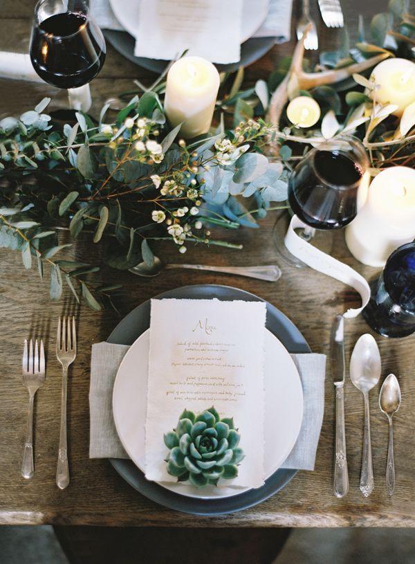 Winter Succlent Wedding Table Settings Ideas
