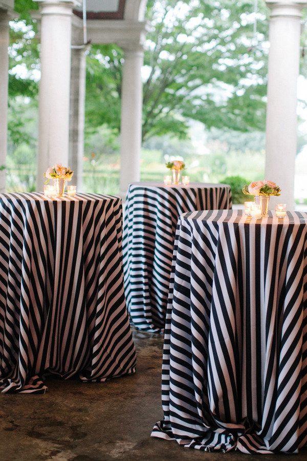 black and white cocktail hour linens