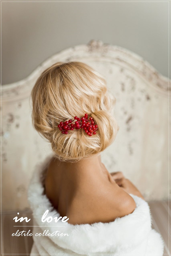 blond wedding updo hairstyle for winter wedding