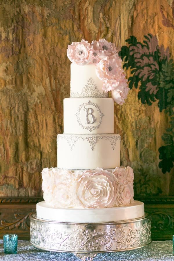 blush pink winter wedding cake