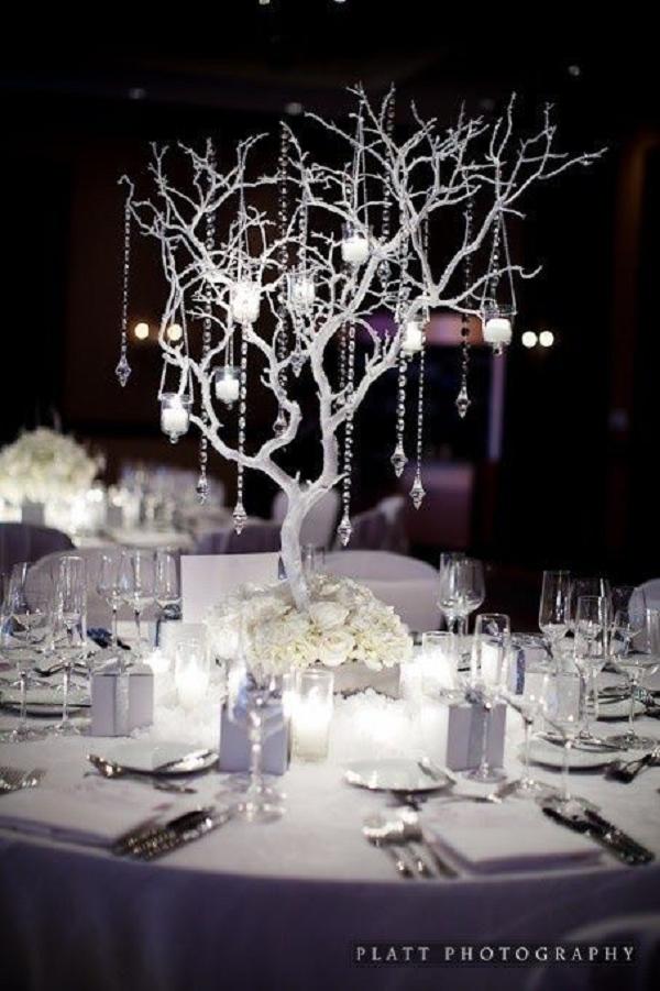 branch and jewel winter wedding centerpieces