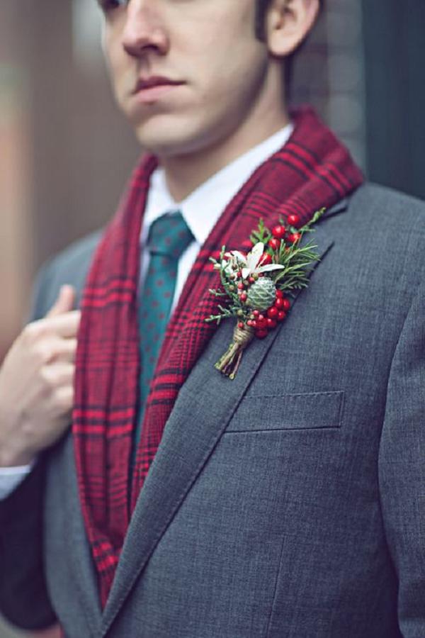 30 Red and Green Scandinavian Winter Wedding Ideas 7 christmas wedding winter wedding winter boutonniere