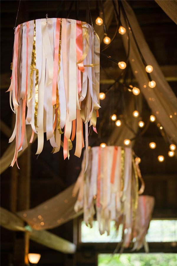 coral embroidery hoops hanging wedding decor with ribbons