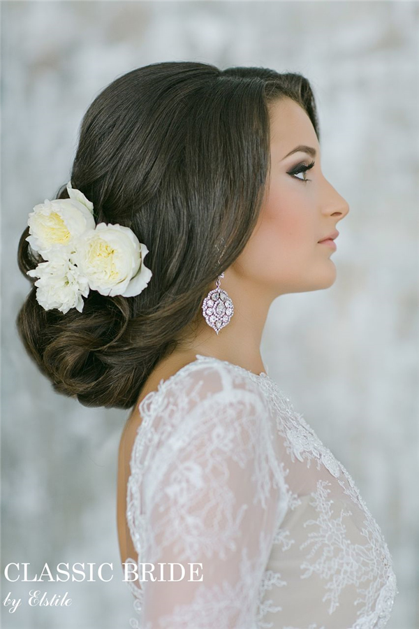 floral simple bridal updo hairstyle