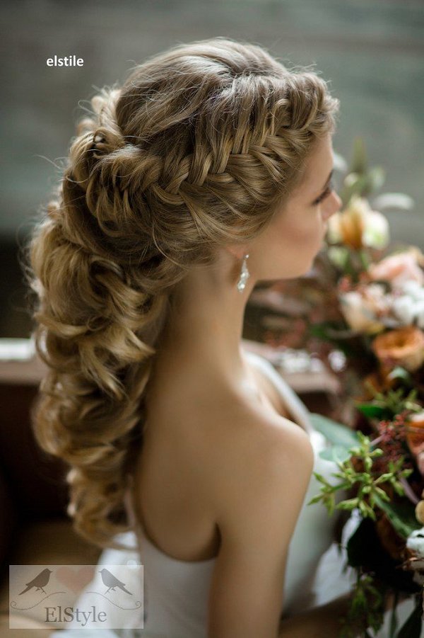 french braided long wedding hairstyle