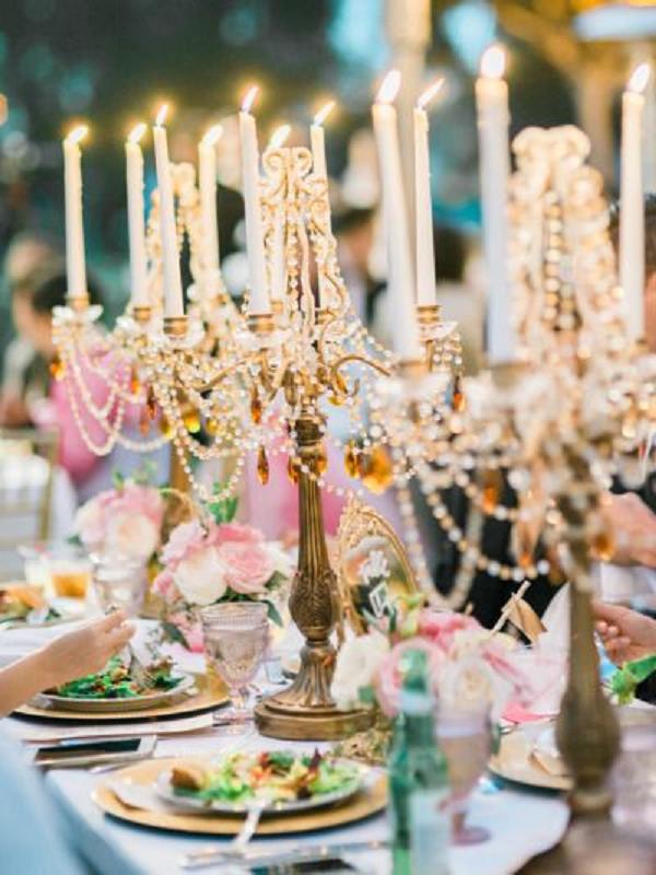 gold candelabras wedding centerpiece