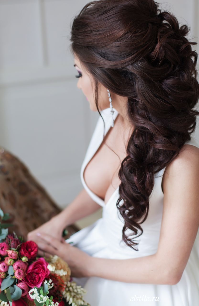 half down curly wedding hairstyle picture