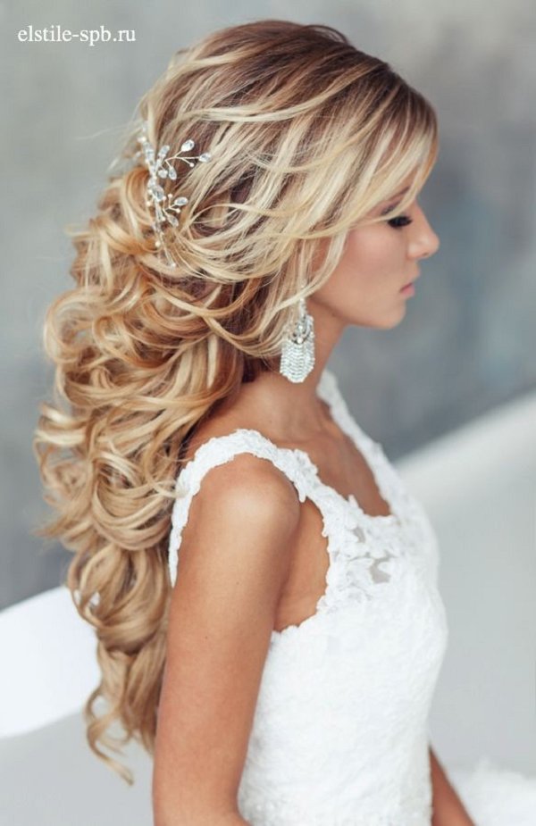 long curly half up half down wedding hairstyle