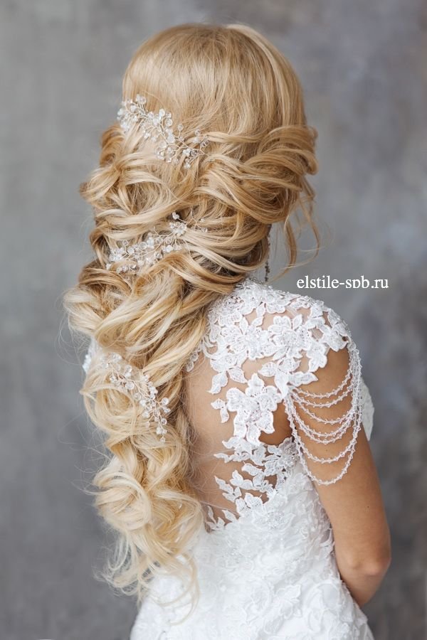long up wedding hairstyle with headpieces