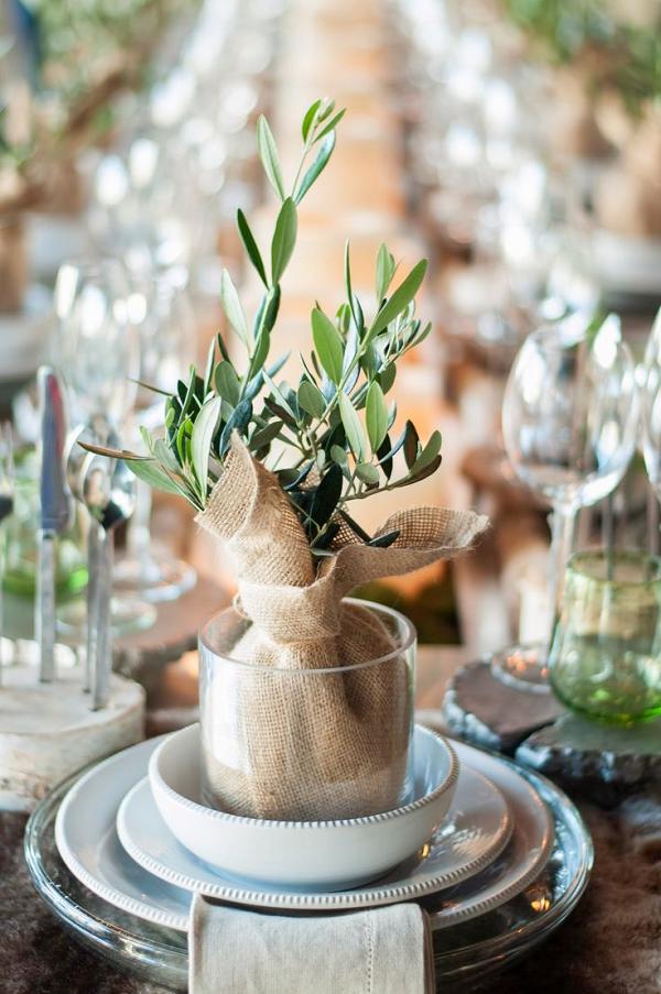 mini olive trees at each place setting