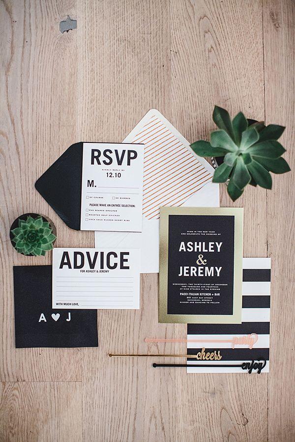 modern black and white wedding invitation