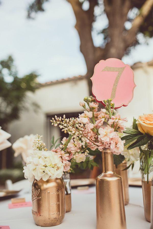 50 Amazing Vintage Bronze & Copper Wedding Color Ideas 24 painted gold bottle centerpieces