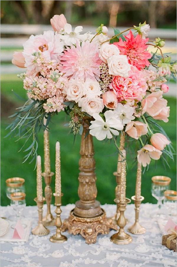 pink and gold floral centerpieces
