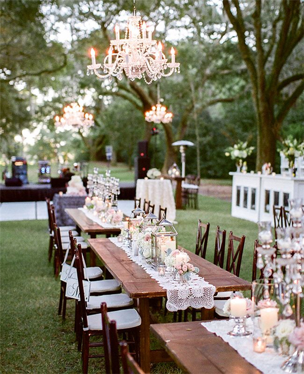 rustic chic lanterns and lace wedding tablescape