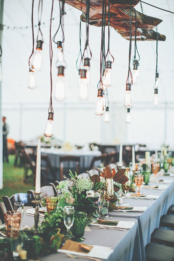 rustic hanging bulb wedding decor