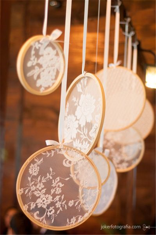 rustic lace embroidery hoops wedding decor ideas