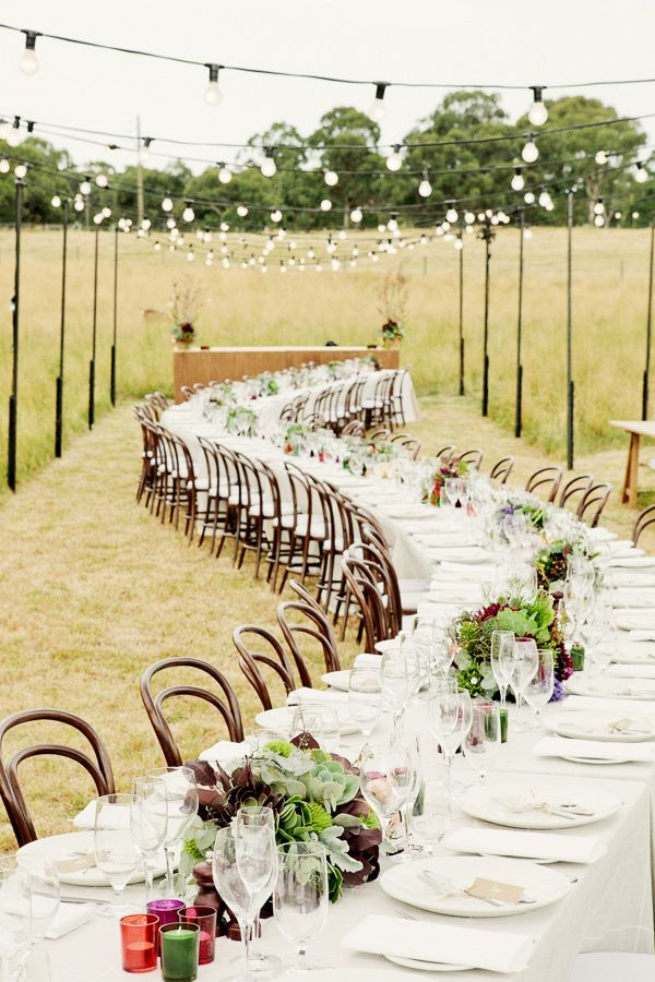 rustic outdoor winding reception wedding tables