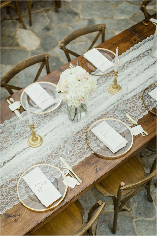 rustic patio reception with gold details