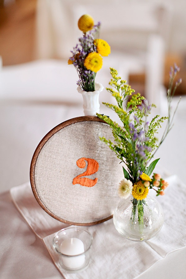 rustic wedding embroidery hoop wedding table number ideas