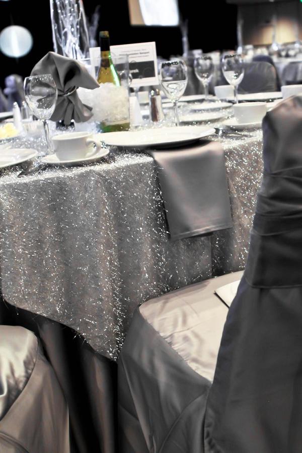 shimmery silver wedding table cloth