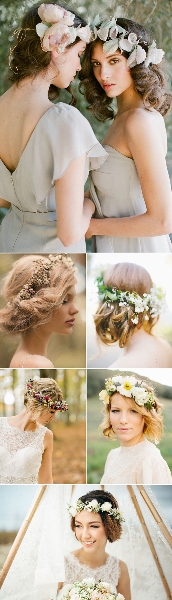 short wedding hairstyles with floral crown