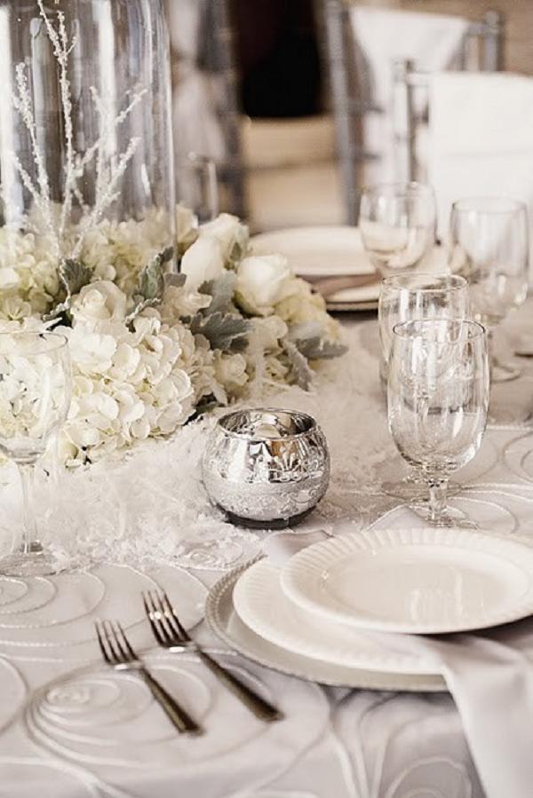 silver winter wedding table setting ideas