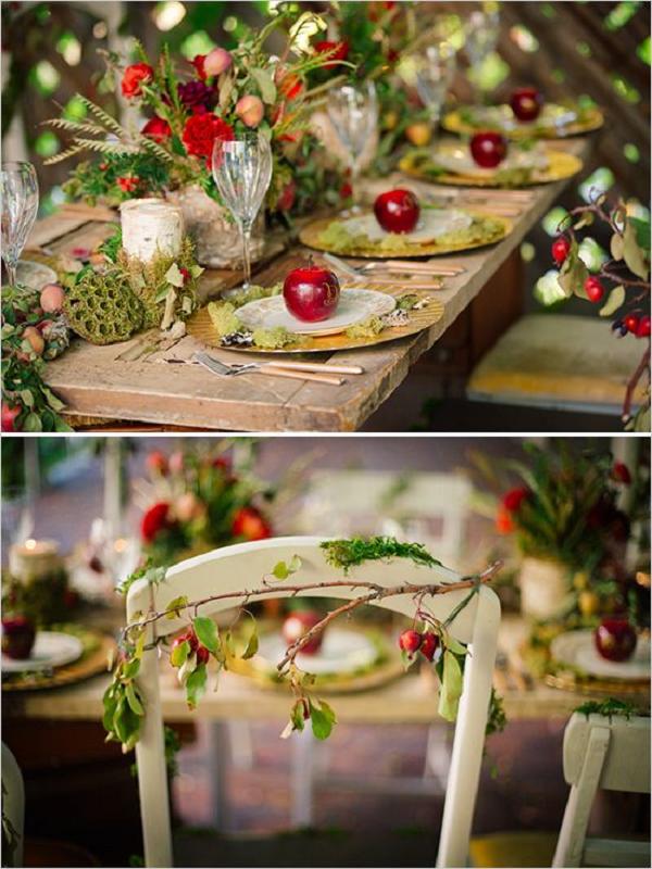 snow white woodland wedding table setting