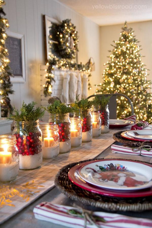 snowy cranberry mason jar wedding centerpieces for Christmas wedding