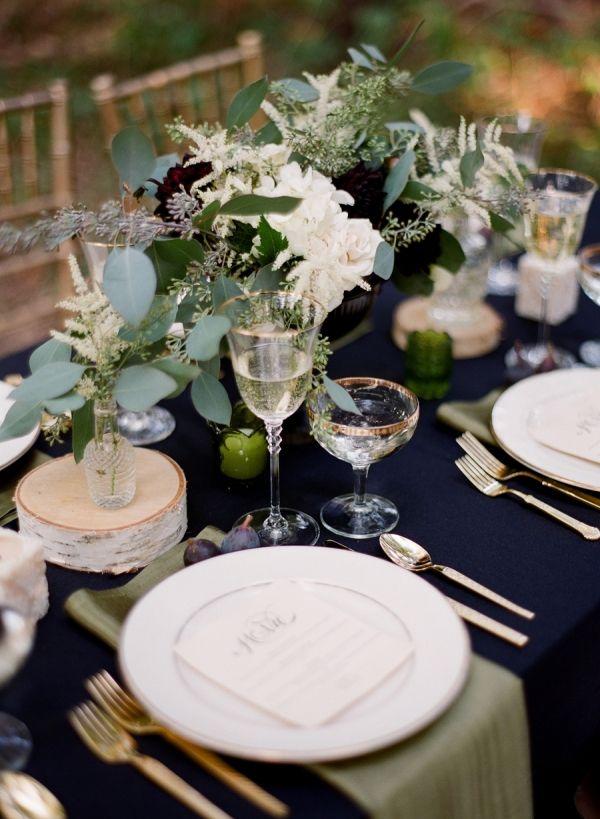 sophisticated winter wedding reception table setting