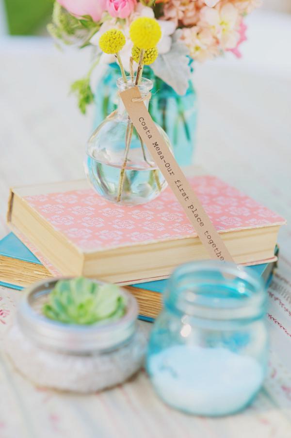 vintage limpet shell blue and pink weddding centerpiece