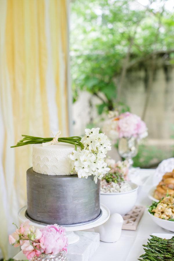 white and silver wedding cake