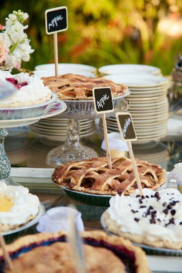 An assortment of pies makes a great wedding dessert table