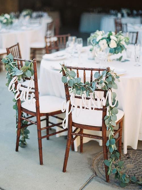 Calligraphy letter bride & groom sweetheart chairs