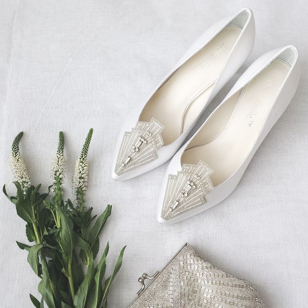 Hand-embroidered with crystals, glass beads wedding shoes