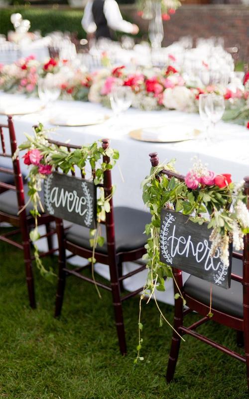 30+ Signage Wedding Chair Decor Ideas We Love 14 Italian chair signs with draping greenery