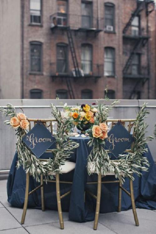 Navy and peach color scheme wedding chair