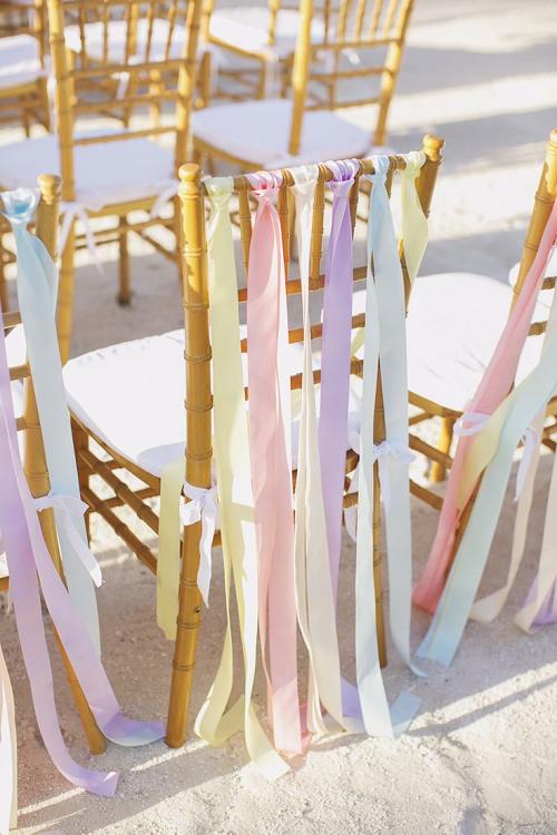Pastel wedding chair ribbons