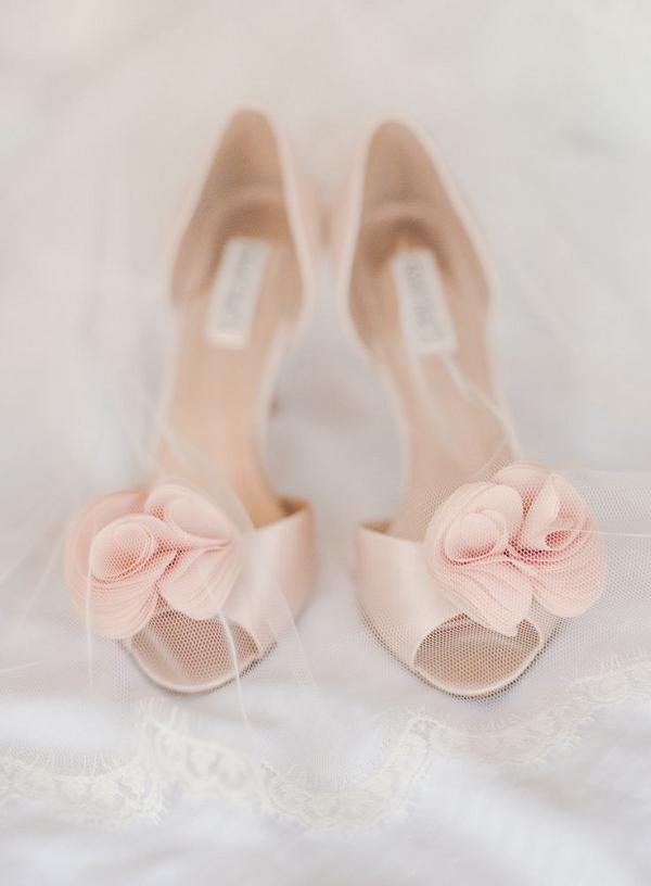 Pink rosette bridal shoes