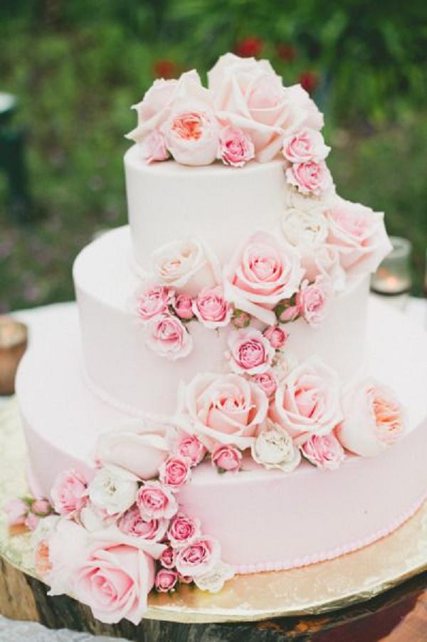 Pink wedding cake with pink roses