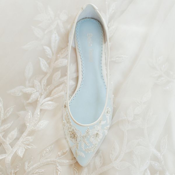 Romantic mesh flats with floral beading wedding shoes