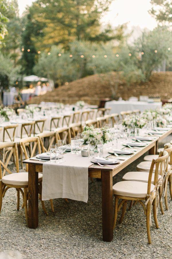 Rustic backyard wedding tablescapes
