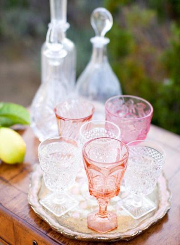 Vintage pink stemware wedding decor ideas